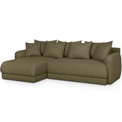 Canapé d'angle gauche 5 places convertible + coffre, tissu vert olive - Giulia