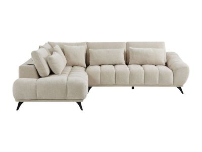 Canapé d'angle gauche avec dossier relevable en velours texturé beige MAVIRO