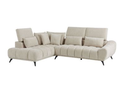 Canapé d'angle gauche avec dossier relevable en velours texturé beige MAVIRO