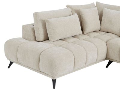 Canapé d'angle gauche avec dossier relevable en velours texturé beige MAVIRO