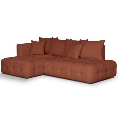 Canapé d'angle gauche convertible 3 places, tissu chenille terracotta - Léo