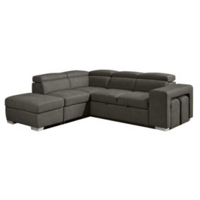 Canapé d'angle gauche convertible en tissu gris avec 2 poufs - VEGAS