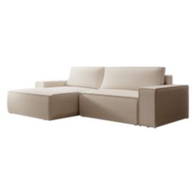 Canapé d'angle gauche convertible en tissu texturé beige AMELIA