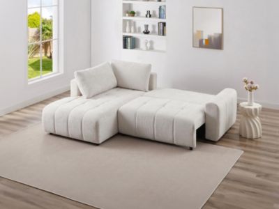 Canapé d'angle gauche convertible en tissu texturé beige RICIA