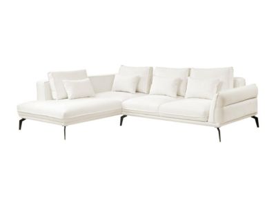 Canapé d'angle gauche convertible en tissu texturé blanc VILARETI