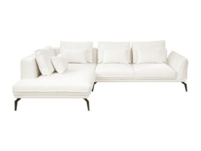 Canapé d'angle gauche convertible en tissu texturé blanc VILARETI