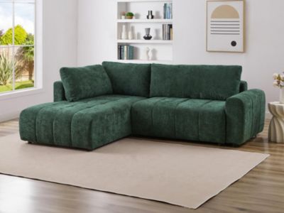 Canapé d'angle gauche convertible en tissu texturé vert RICIA