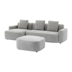 Canapé d'angle gauche et pouf en tissu texturé gris POMIANGO