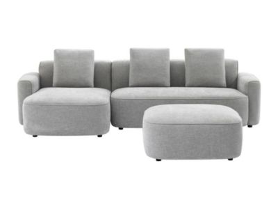 Canapé d'angle gauche et pouf en tissu texturé gris POMIANGO