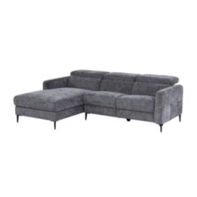 Canapé d'angle gauche relax électrique en tissu gris anthracite FUSETA