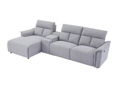 Canapé d'angle gauche relax électrique en tissu gris clair GARUVO