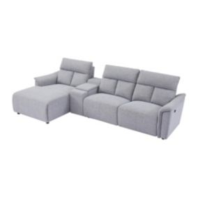 Canapé d'angle gauche relax électrique en tissu gris clair GARUVO