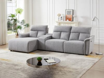 Canapé d'angle gauche relax électrique en tissu gris clair GARUVO