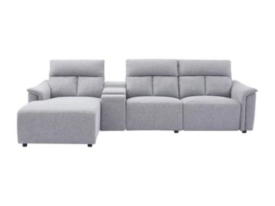 Canapé d'angle gauche relax électrique en tissu gris clair GARUVO