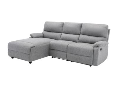 Canapé d'angle gauche relax électrique en tissu gris clair LUNANO