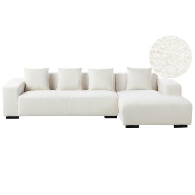 Canapé d'angle LUNGO Bouclé Blanc 4 places Côté gauche