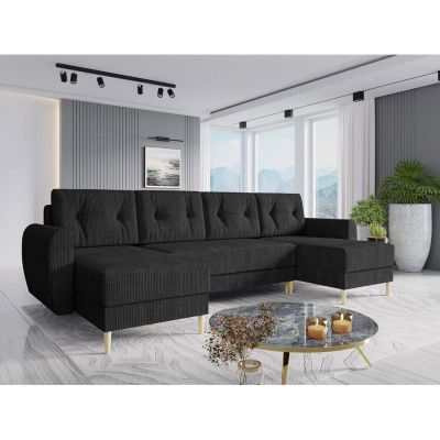 Canapé d'angle Memphis 140, Noir, Fonction de couchage, 307x139x95cm