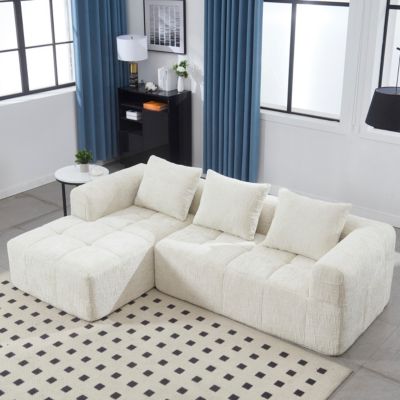Canapé D'Angle Modulable 3 Places - avec Rangement Latéral Pour Télécommande - Style Moderne, Revêtement Chenille - Beige