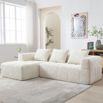 Canapé D'Angle Modulable 3 Places - avec Rangement Latéral Pour Télécommande - Style Moderne, Revêtement Chenille - Beige