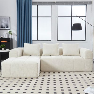 Canapé D'Angle Modulable 3 Places - avec Rangement Latéral Pour Télécommande - Style Moderne, Revêtement Chenille - Beige