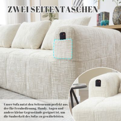 Canapé D'Angle Modulable 3 Places - avec Rangement Latéral Pour Télécommande - Style Moderne, Revêtement Chenille - Beige