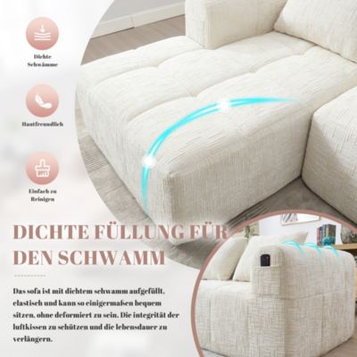 Canapé D'Angle Modulable 3 Places - avec Rangement Latéral Pour Télécommande - Style Moderne, Revêtement Chenille - Beige