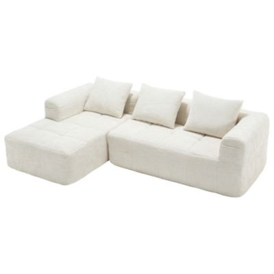 Canapé D'Angle Modulable 3 Places - avec Rangement Latéral Pour Télécommande - Style Moderne, Revêtement Chenille - Beige
