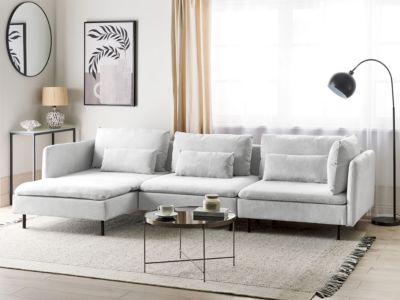 Canapé d'angle modulable 3 places EGERIS Tissu Gris clair Côté droit