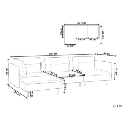 Canapé d'angle modulable 3 places EGERIS Tissu Gris clair Côté droit