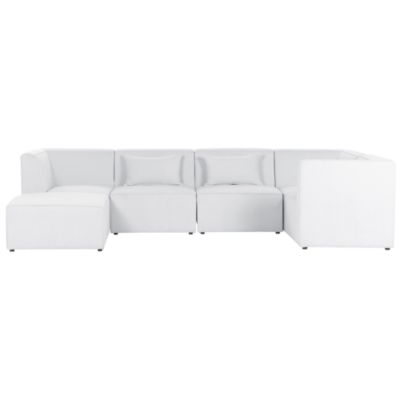 Canapé d'angle modulable 5 places LEMVIG Velours côtelé Blanc cassé avec ottoman Côté gauche