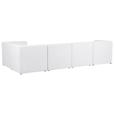 Canapé d'angle modulable 5 places LEMVIG Velours côtelé Blanc cassé avec ottoman Côté gauche