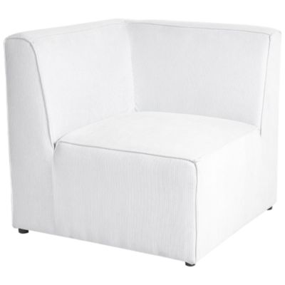 Canapé d'angle modulable 5 places LEMVIG Velours côtelé Blanc cassé avec ottoman Côté gauche