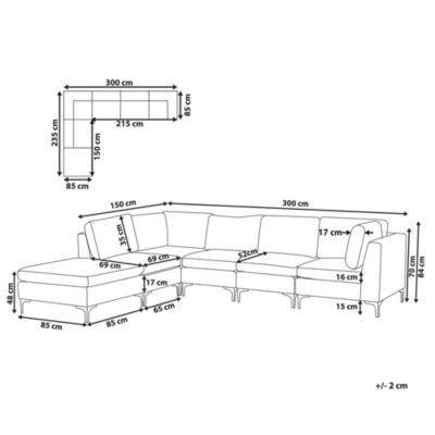 Canapé d'angle modulable EVJA Velours Bleu marine avec ottoman 5 places Côté droit