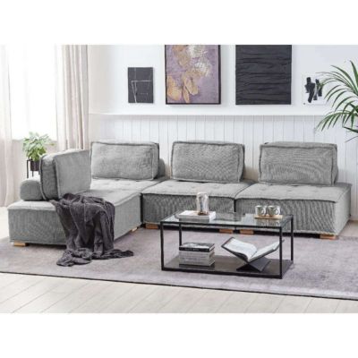 Canapé d'angle modulable TIBRO Tissu Gris 4 places Côté droit