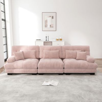 Canapé d'angle modulaire 3 places avec assise profonde et canapé-lit,chenille rose,confortablement rembourré pour salon