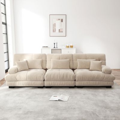 Canapé d'angle modulaire 3 places convertible en lit,chenille marron clair,assise profonde,confortablement rembourré