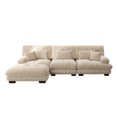 Canapé d'angle modulaire et lit,chenille marron clair,velours côtelé,forme de L et pouf