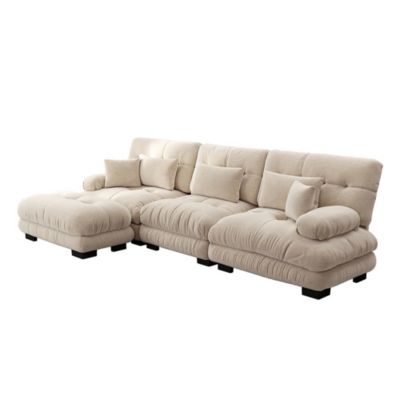 Canapé d'angle modulaire et lit,chenille marron clair,velours côtelé,forme de L et pouf