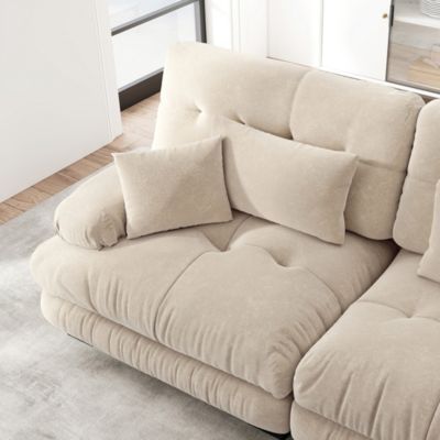 Canapé d'angle modulaire et lit,chenille marron clair,velours côtelé,forme de L et pouf