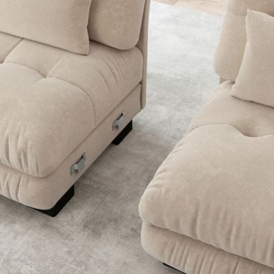 Canapé d'angle modulaire et lit,chenille marron clair,velours côtelé,forme de L et pouf