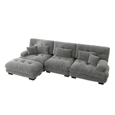 Canapé d'angle modulaire,lit profond avec pouf,velours côtelé,chenille gris