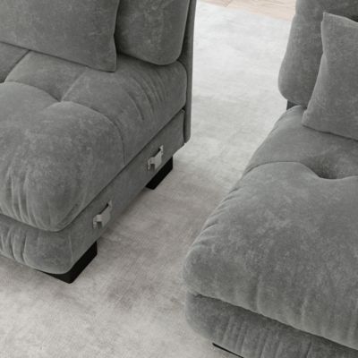 Canapé d'angle modulaire,lit profond avec pouf,velours côtelé,chenille gris
