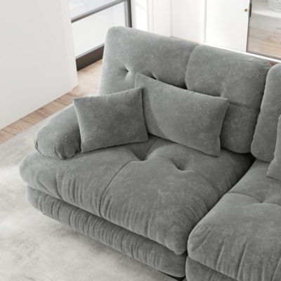 Canapé d'angle modulaire,lit profond avec pouf,velours côtelé,chenille gris