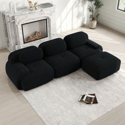 Canapé d'angle modulaire,noir,ergonomique et adapté aux animaux domestiques,velours côtelé avec accoudoirs extra-larges