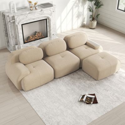 Canapé d'angle modulaire sans montage, ergonomique et adapté aux animaux domestiques,beige