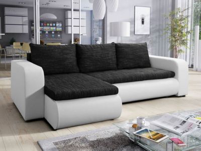 Canapé d'angle Muncie 100, Noir, Fonction de couchage, 245x150x82cm