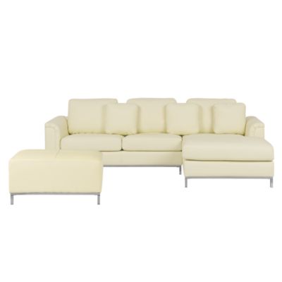 Canapé d'angle OSLO Cuir Crème avec ottoman 5 places Côté gauche