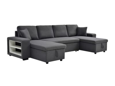 Canapé d'angle panoramique convertible avec rangements et poufs en ...