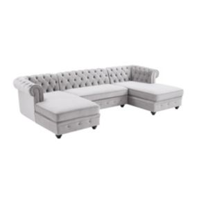 Canapé d'angle panoramique en velours gris clair CHESTERFIELD