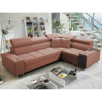 Canapé d'angle Pearland 109, Rose, Fonction de couchage, 283x207x84cm